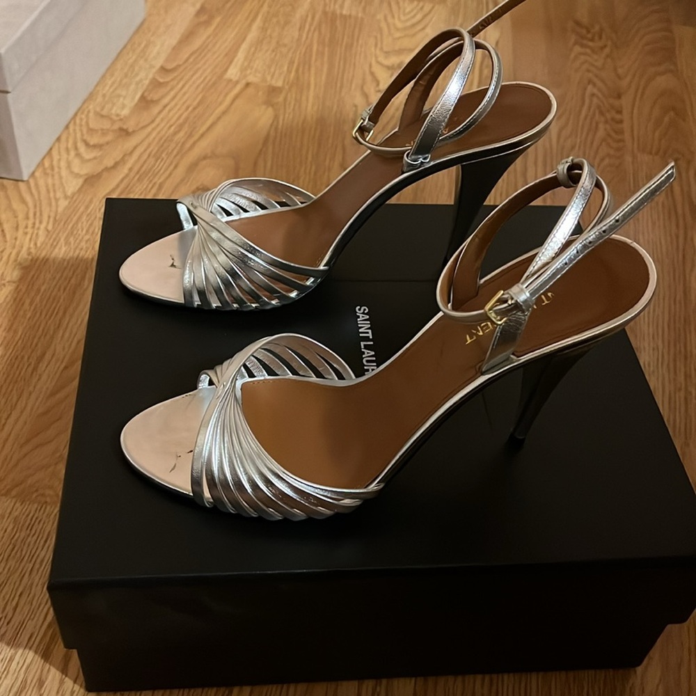 Saint Laurent Silver Strappy Heels 39